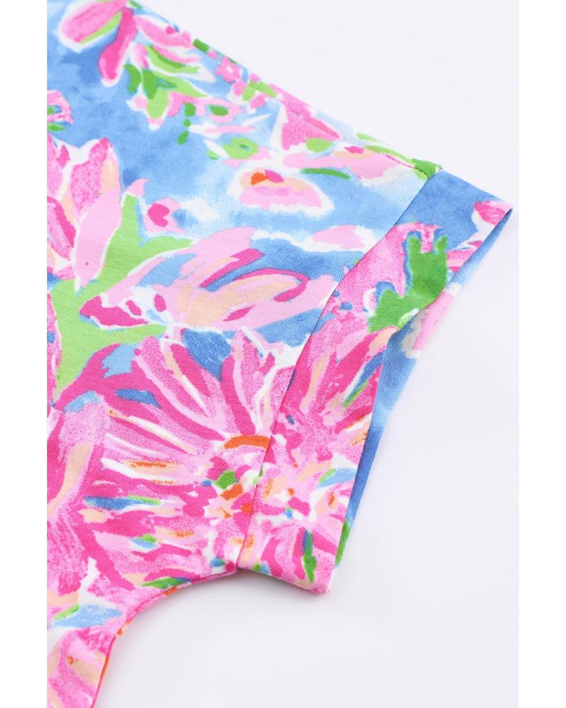 Azura Exchange Lockeres T-Shirt mit Blumendruck und V-Ausschnitt