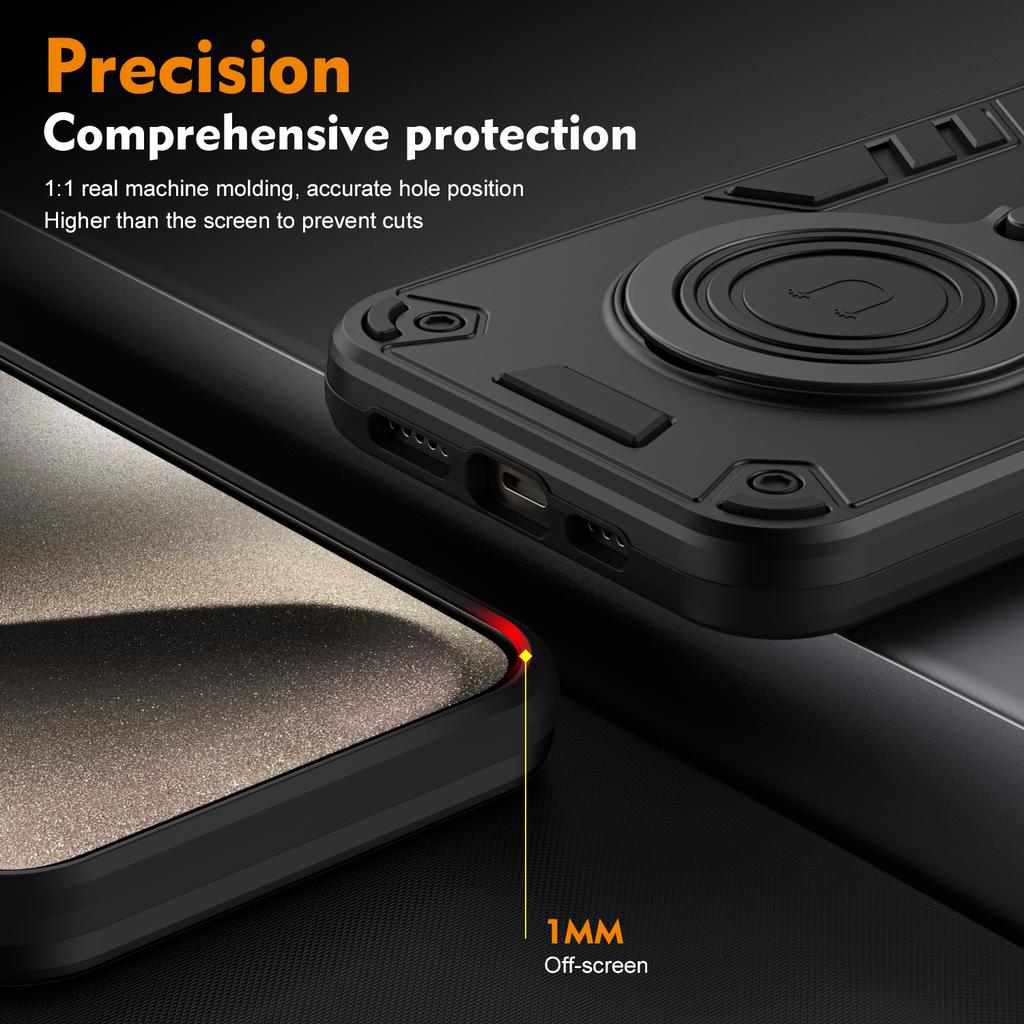 For iPhone 16 Pro Case Rotatable Kickstand PC+TPU Drop Protection Phone Cover