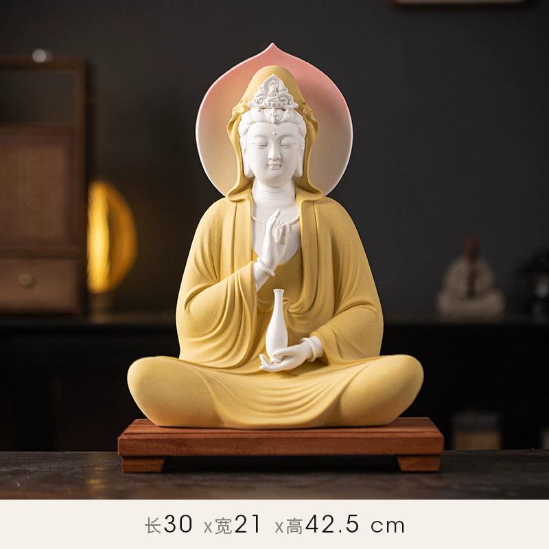 Free Pose Guan Yin Buddha Statue, White Ceramic Sitting Bodhisattva Sculpture, Serene Goddess of Mercy for Zen Home Temple Decor