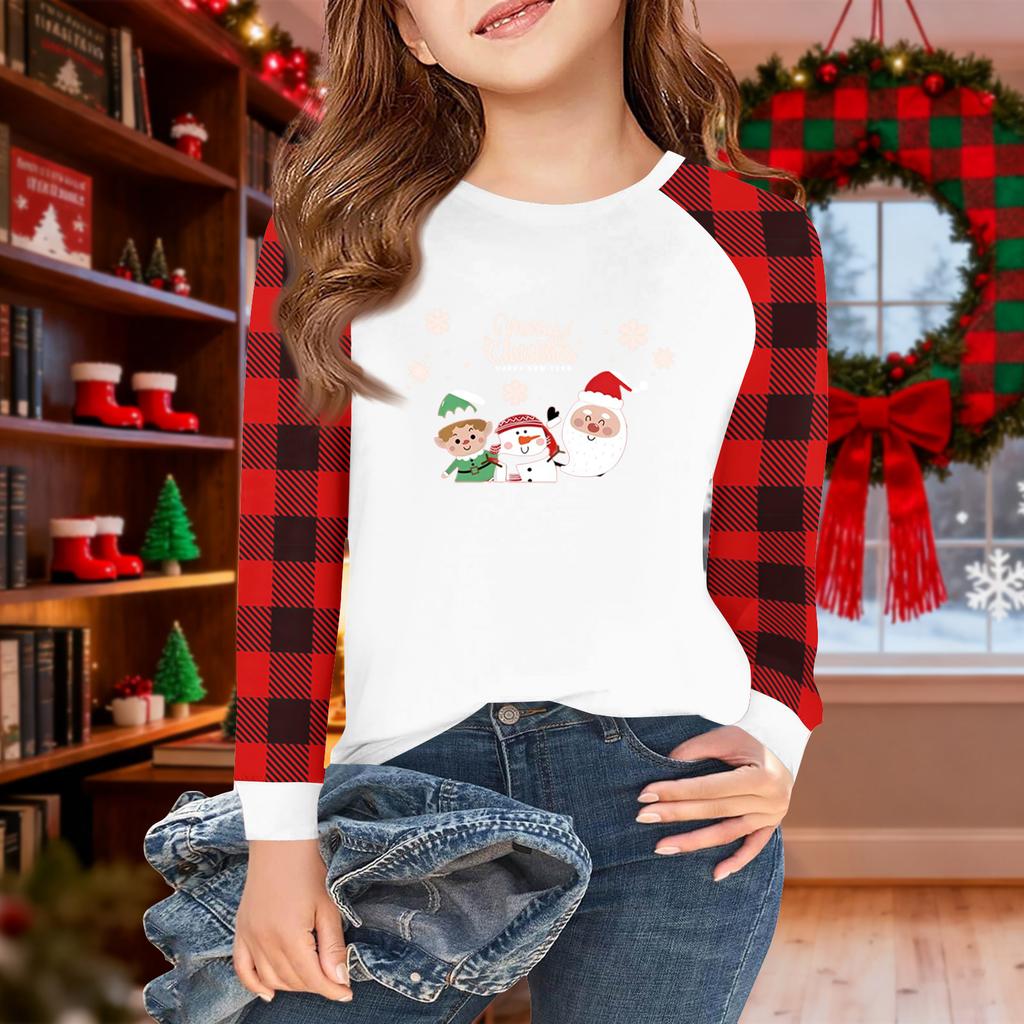 Girls Long Sleeve Christmas Day T Shirts Kids Fall Tops Crewneck Basic Tees 5-14Y