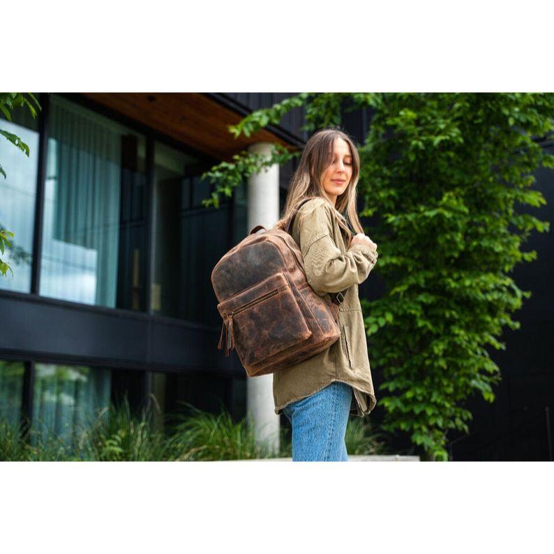 Handmade Vintage 100% Pure Buffalo Leather Backpack Rucksack Travel College Bag