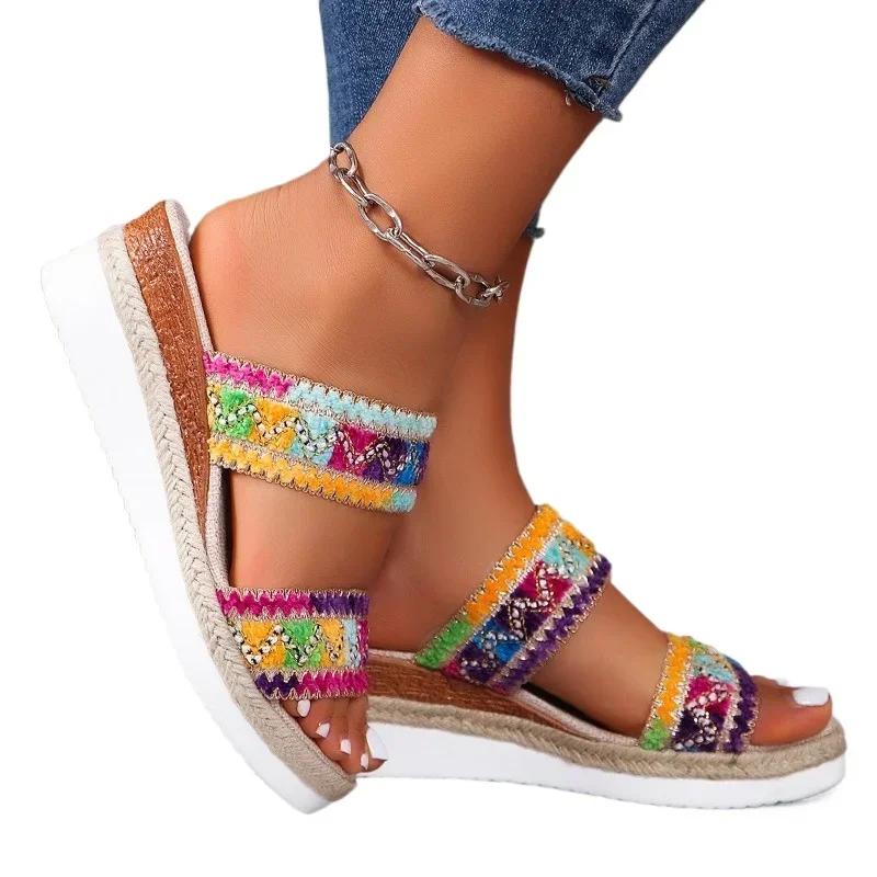 Women's Wedge Sandals 2024 Summer New Large Size Color Fish Mouth Slip-up Slippers Shoes for Women Beach Sandals Size 36-43