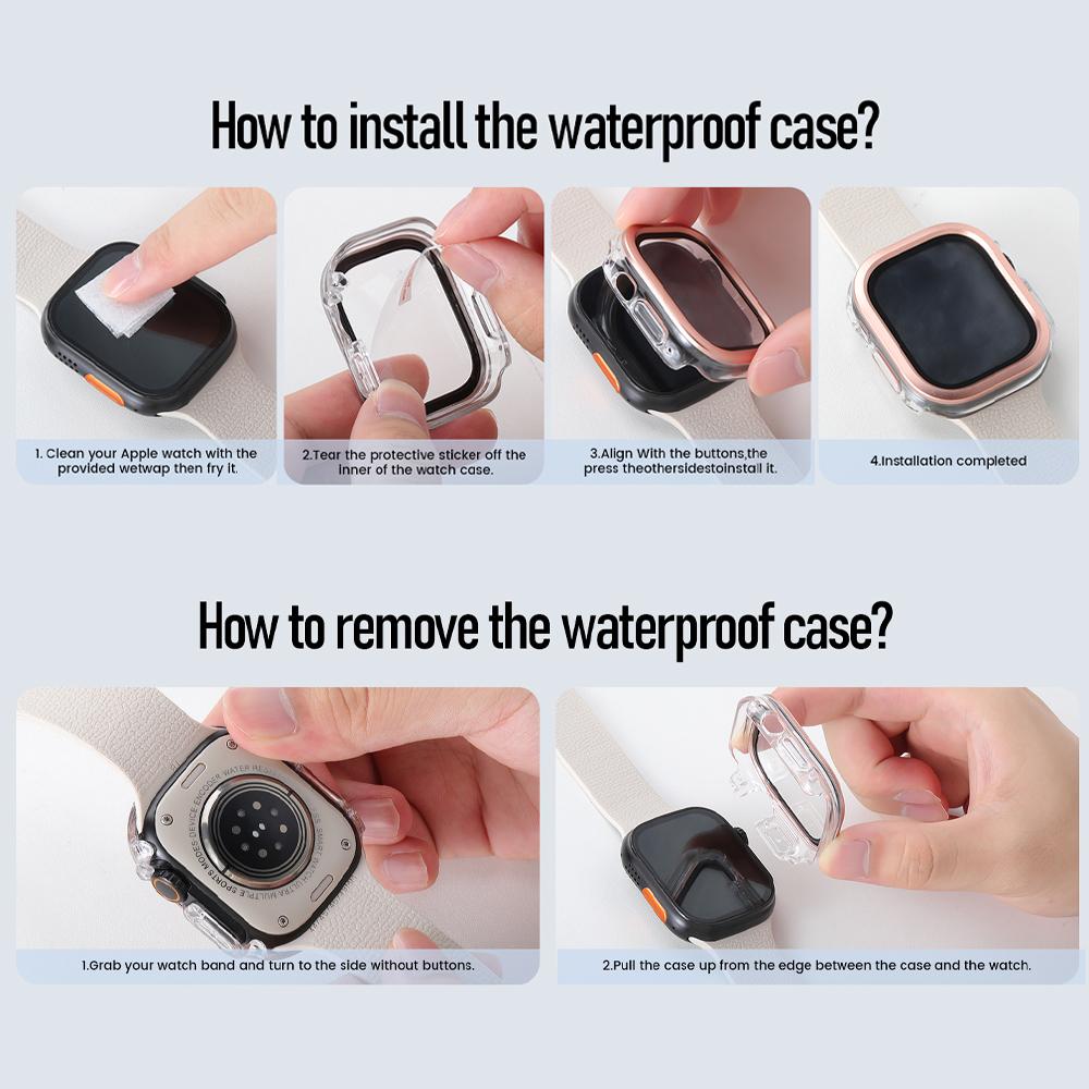 Metal+PC Case For Apple Watch Ultra 2 3 49mm 10 11 46mm 42mm Waterproof HD Tempered Glass Bumper Cover iWatch Screen Protector