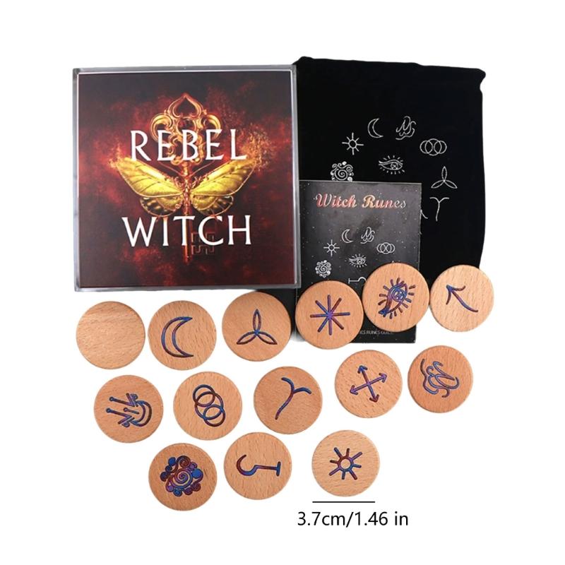 Hand Carved Wooden Runes Symbols Set Divination Runes Stone with Instruction and Storage Bag Heal Gift Decoration