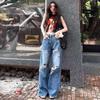 Retro High-Waist Ripped Straight-Leg Wide Jeans