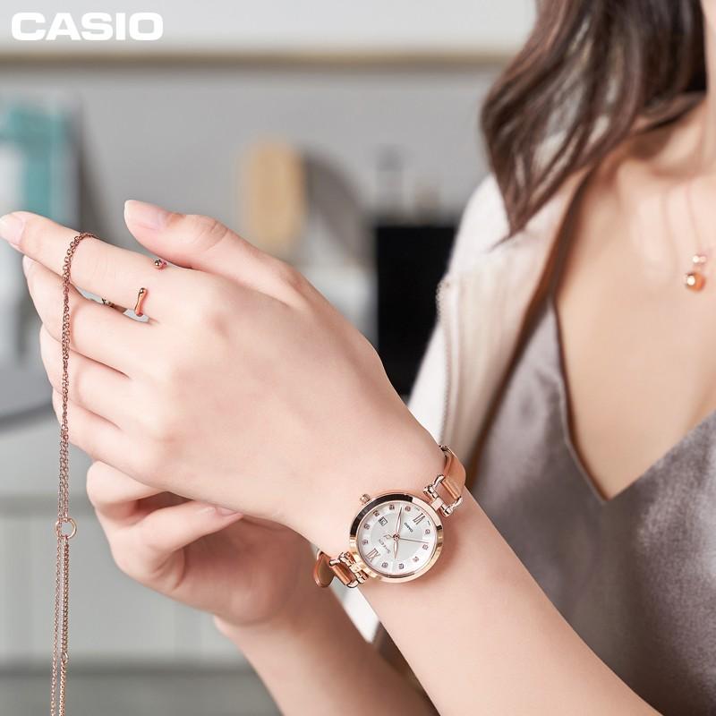 Casio SHEEN Star Internet Celebrity Versatile Date Display Waterproof Business Quartz Movement Genuine Leather Strap Japanese and SHE-4536PGL-7BUPRD