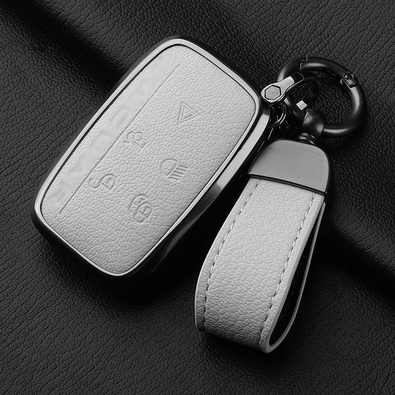 Aluminiumlegierung Ziegenleder Auto Schlüsselhülle Abdeckung für Jaguar JLR XF XJ XE XJL XFL I-PACE E-PACE F-Pace Auto Schlüsselhülle Schutz Fob