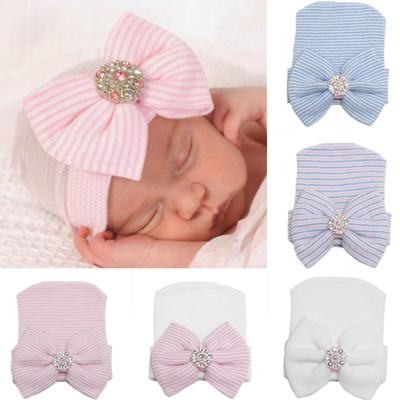 Newborn  Big Bow  Shiny Diamond Cute Knitted Hat Pullover Cap