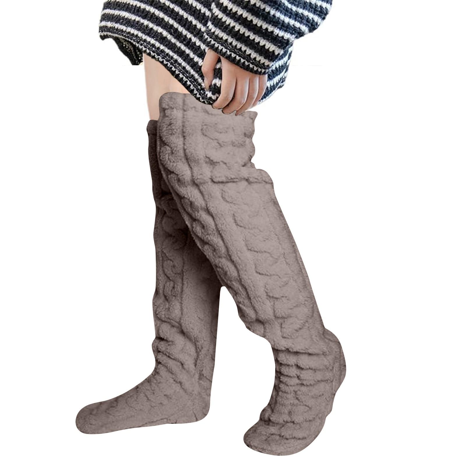 

Высокие пушистые носки выше колена, зимние пушистые длинные гетры, плюшевые тапочки, чулки для женщин и девочек, рождественские домашние спальные носки One Size светло-коричневого