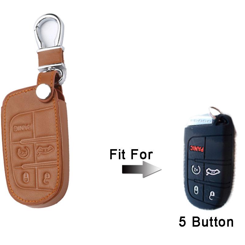 

Leather Key Case Key Cover Keychain For Jeep Grand Cherokee Renegade Compass Dodge Charger Challenger Durango Auto Accessories коричневый