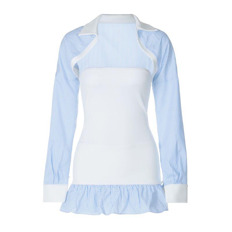 

Женская одежда в западном стиле 2024 Осень Новинка Полосатый жилет Кардиган Топ с открытыми плечами Облегающая юбка с бедрами Костюм-двойка White L