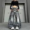 Womens Distressed High-Waisted Wide-Leg Jeans 3D Print Butterfly Dance Pants Streetwear
