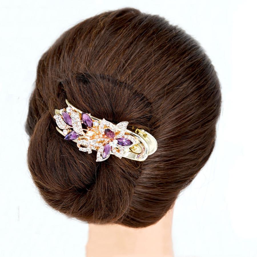 Elegant Crystal Double Flower Hair Claw Hair Grab Duckbill Clip For Women Headdress Hair Accessories Rhinestone Hairpin Headwear