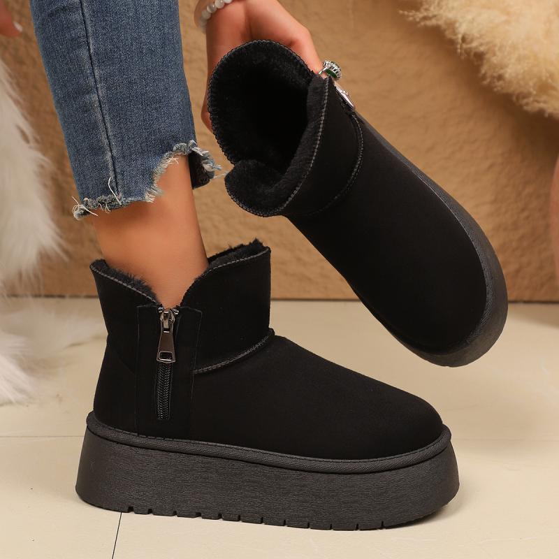 Side Zip Decoration Snow Boots Women 2025 Winter Fashion Thick Bottom Furry Ankle Boots Warm Short Plush Booties