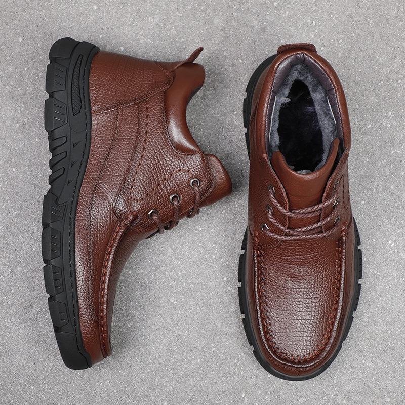 The first layer of cowhide winter new fur integrated warm men's cotton shoes wool high-top outdoor leather casual men's shoes