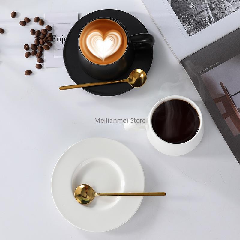 Solid Color Ceramic Coffee Cup and Plate Set, Restaurant Home Gift, Breakfast Milk Coffee Cup Ceramic Mug
