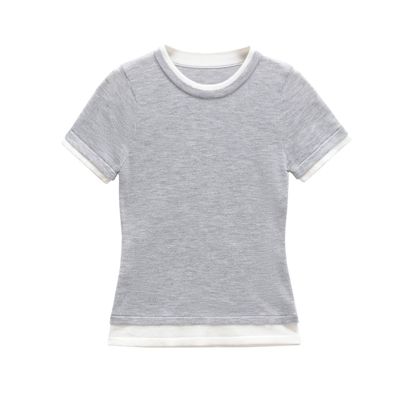 Kaslead New Arrival Women's Fashion Style Stylish Simple and Versatile Casual Double Layer T-shirt 5644318