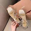 Grape mother studiolee square head flash diamond word with high heels thick heel sandals women's 2025 new summer