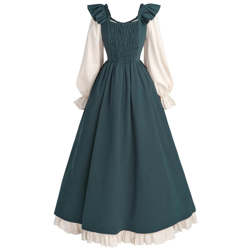 Damen-Vintage-Kleid mit Fliegenärmeln und elastischem Rücken