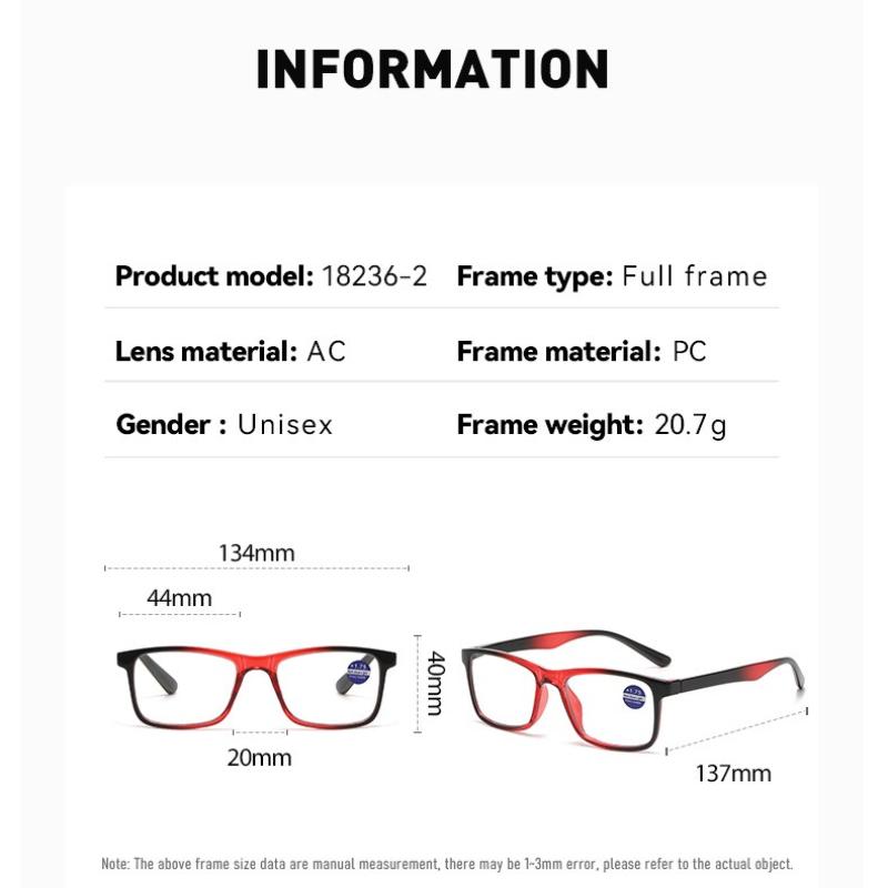 New Design Gradient Color Reading Glasses for Women Men Square Frame Anti Blue Light Presbyopic Glasses with Diopter 0 To +4.0