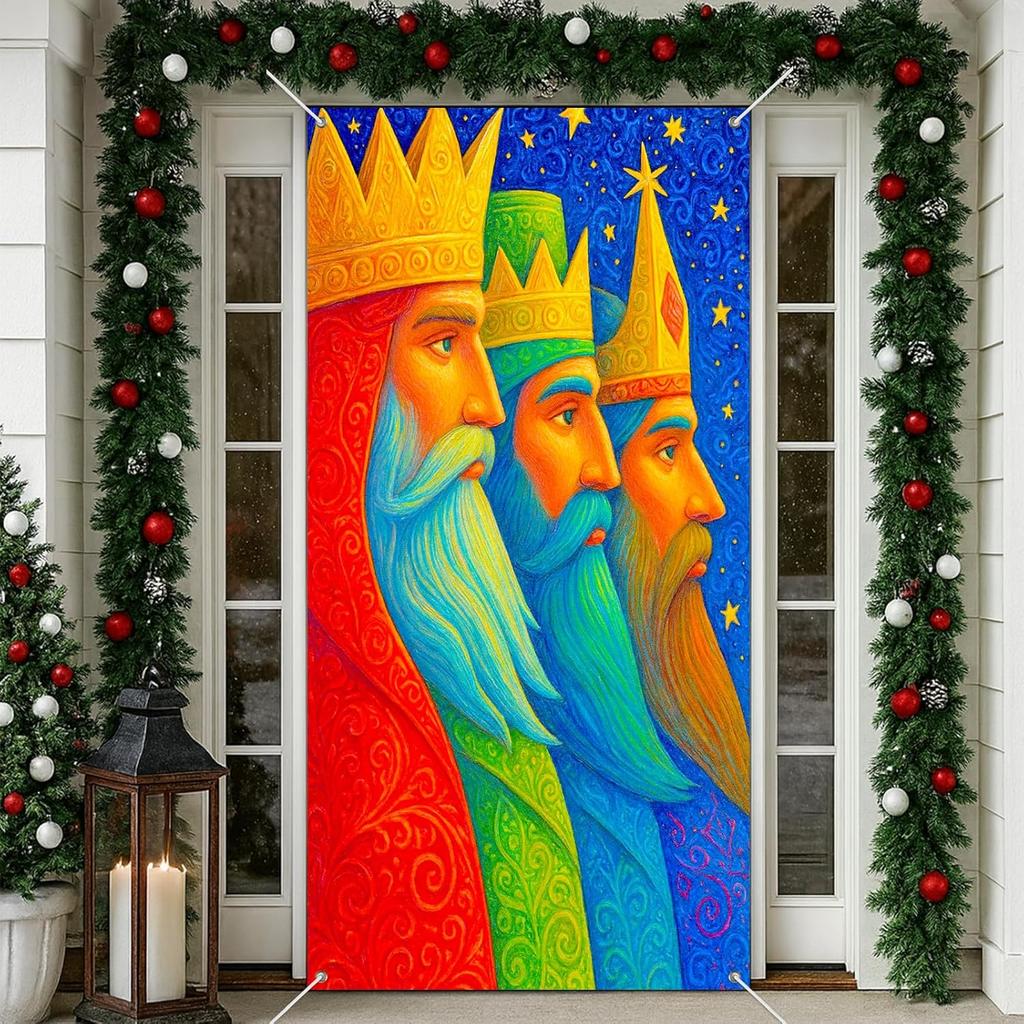 IVN Three Kings Day Epiphany Door Cover 71 x 35 Inches Front Door Banner Camel Scene Religious Holiday Decor Indoor And Outdoor