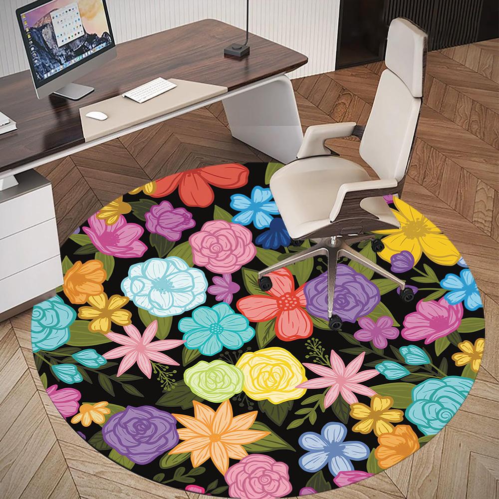 1pc Flowers Pattern Round Chair Mat Area Rug - Non-Slip, Floor Mat for Office, Bedroom, and Indoor Decor -1002163
