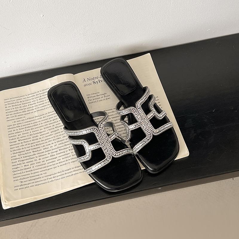 

2025 Summer New Fashion Korean Flat Bottom Slip-On Comfortable All-Match Open-Toe Soft Sole Ladies Slippers Rubber Outsole 38 чёрный