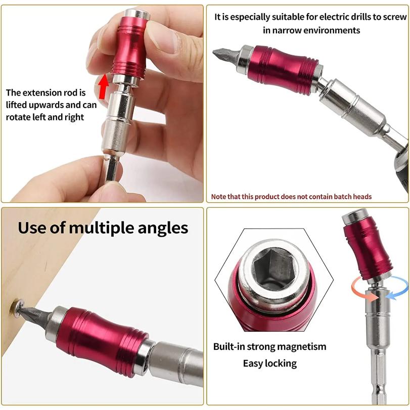 Drill Bit Holder Magnetic Swiveling Bit Tip Holder Set Drill Bit Extension Pivot 1/4 Inch Hex Quick Release Pivoting Screwd