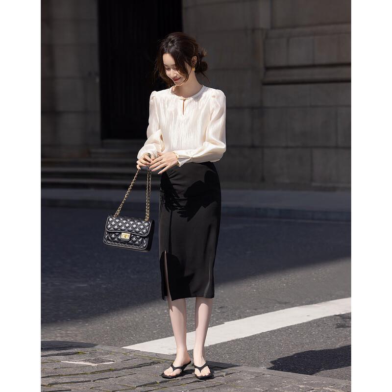 Demana Fashion Editor Spring Lyocell Puff Sleeve Disc Button Shirt