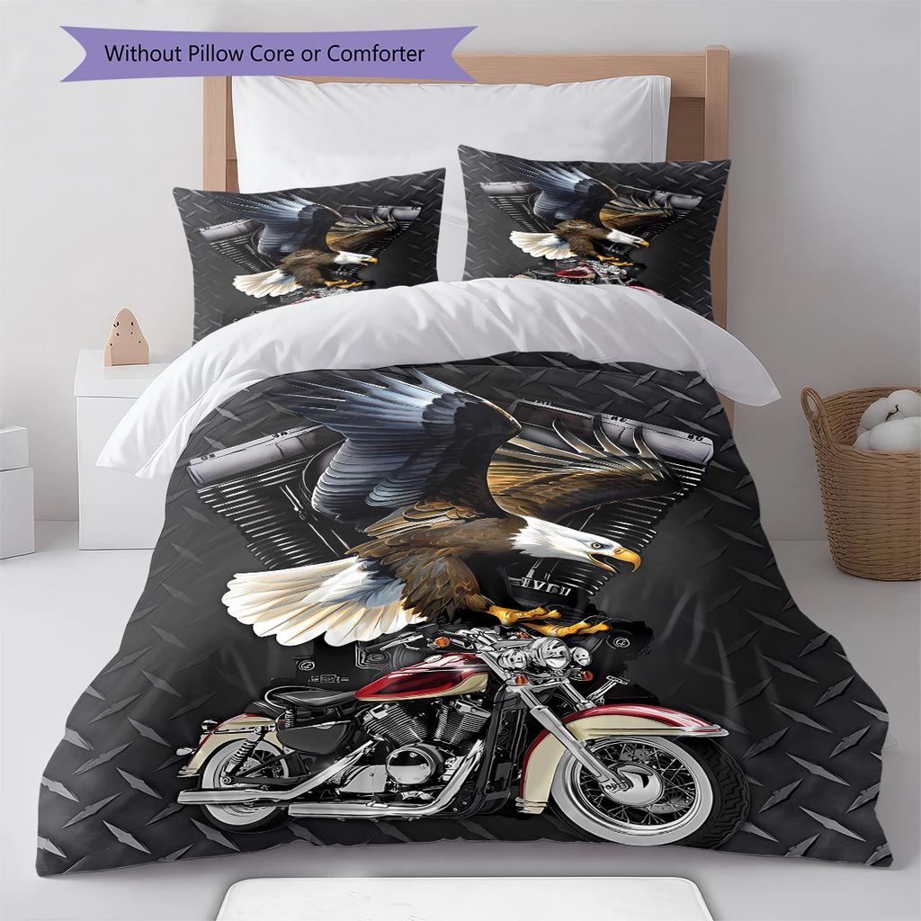 Indian Chiel Motor Pattern Bedding Quilt Set Quilt Cover Pillowcase Home Decoration Gift (1 * Duvet Cover + 2 * Pillowcase, Without Core)