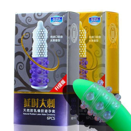 6Pcs Men Latex Contraceptive Condoms Sex Toys Delay Ejaculation Penis Sleeve