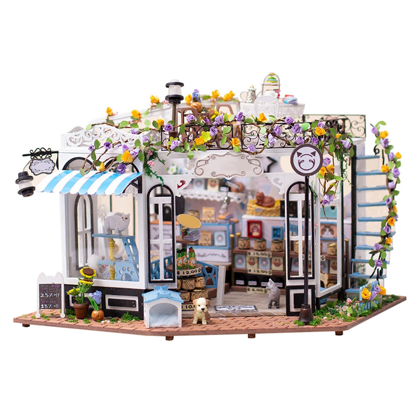 

Миниатюрный набор для сборки зоомагазина, Кукольный домик ручной работы с подсветкой, 3D пазл, Набор для сборки для взрослых, Коллекционная миниатюрная животное