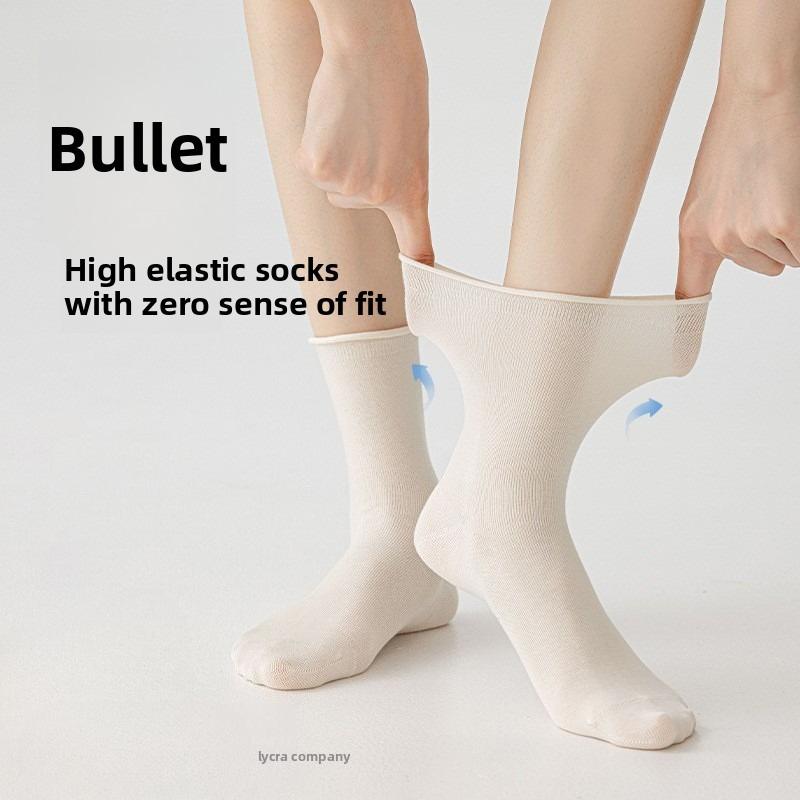 Pure Cotton Socks - Children's Summer Lightweight Rolled-edge Unlined Postpartum Socks - 100% Cotton Anti-odor Mid-calf Women's Socks