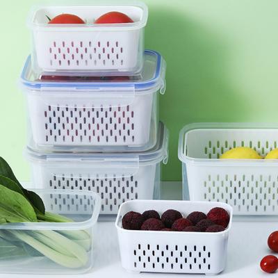 4-In-1 Fruit Vegetable Storage Container with Removable Filter Leak-Proof Airtight PP Storage Box for Washing Draining Stackable Kitchen Food