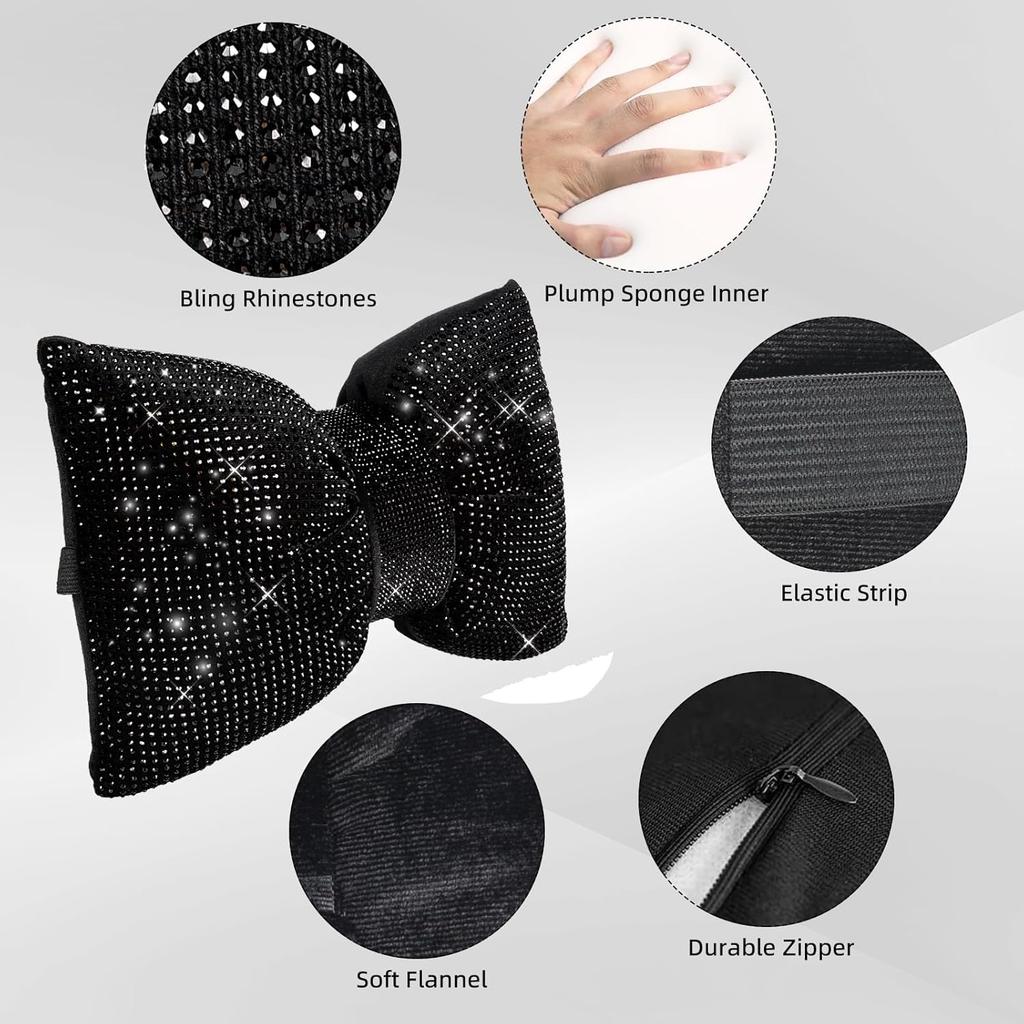 2 PCS Bling Car Pillows,Rhinestones Bowknot Car Headrest Pillow,Car Neck Pillow for Driver Relax Necksupport,Sleeping Travel Support Neck