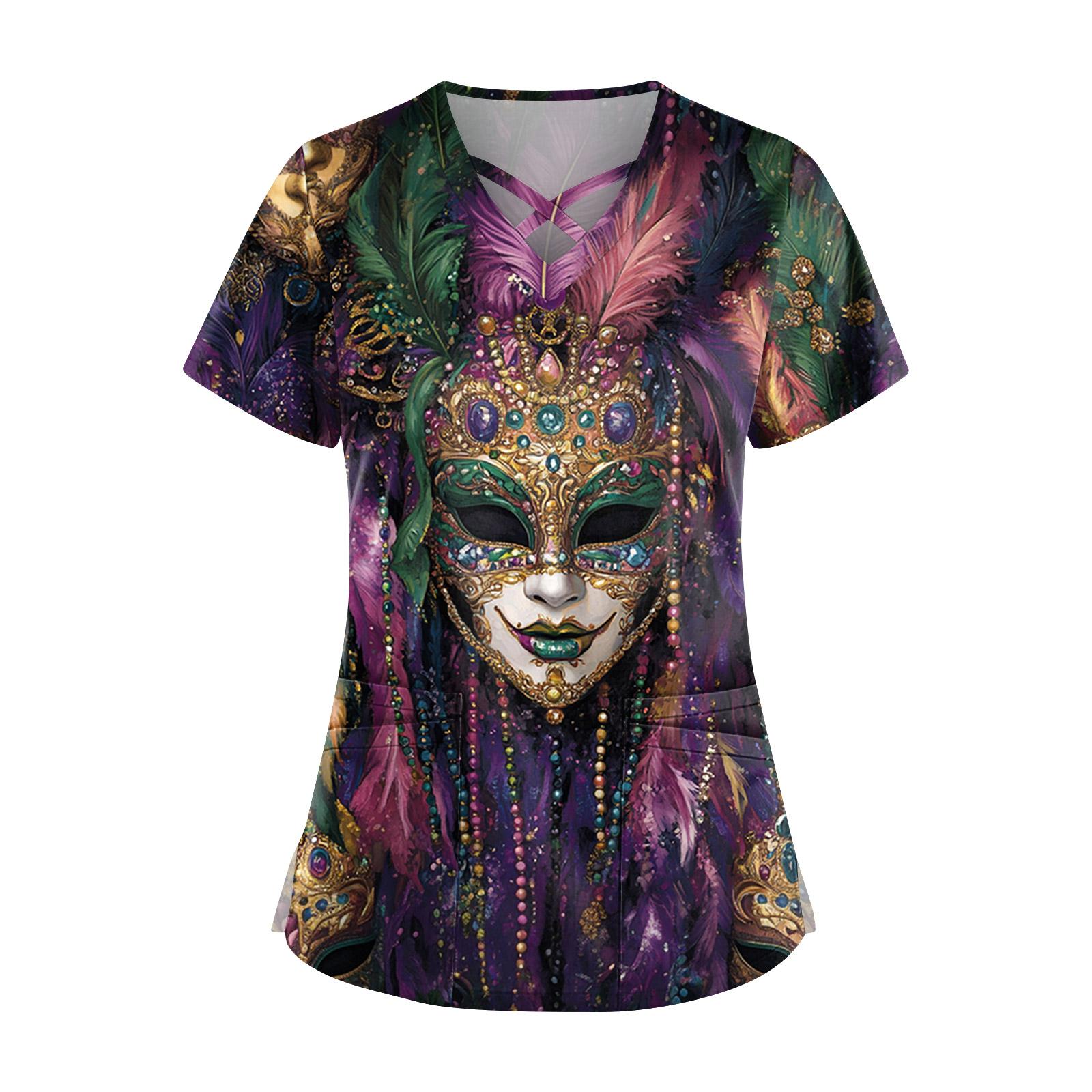 

Женский топ с коротким рукавом, ступенчатым V-образным вырезом, принтом и карманом, быстросохнущий XXL