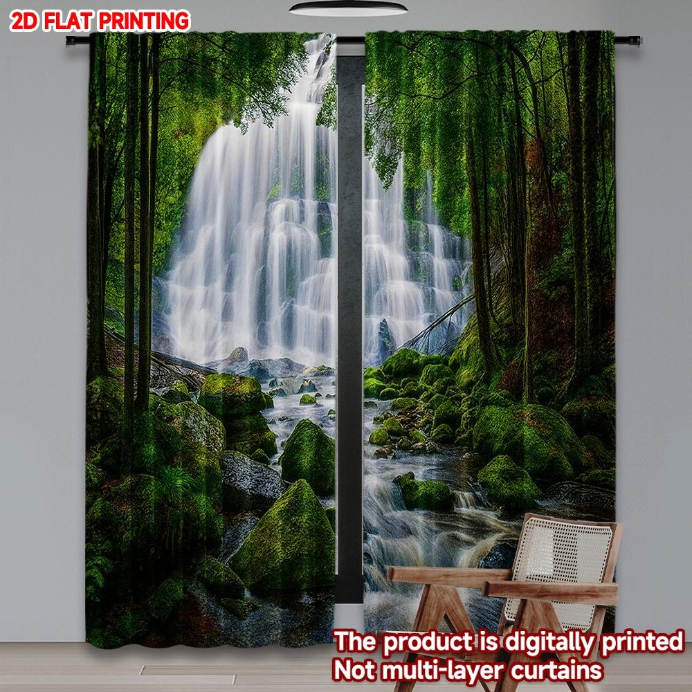 

Flat Printing Happy Valentine Day Window Drapes Forest Falls Digital Printed Polyester Festive Curtains Set Of 2 Made W100*H70(CM)-Grommet top&2PCS