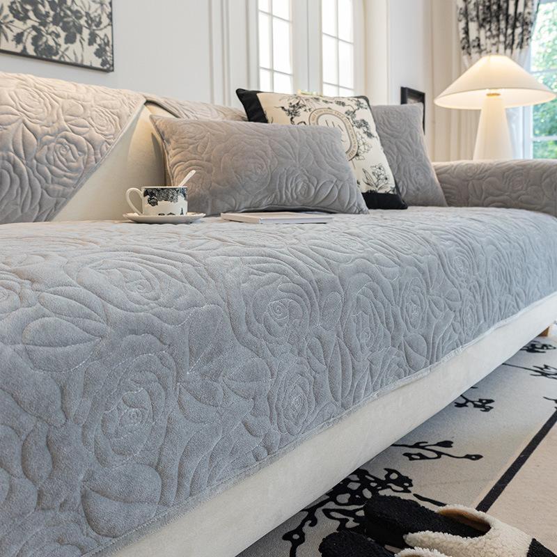 Cojín de sofá de otoño e invierno, cojines de asiento antideslizantes de alta gama, funda de sofá de vellón grueso, funda de tela