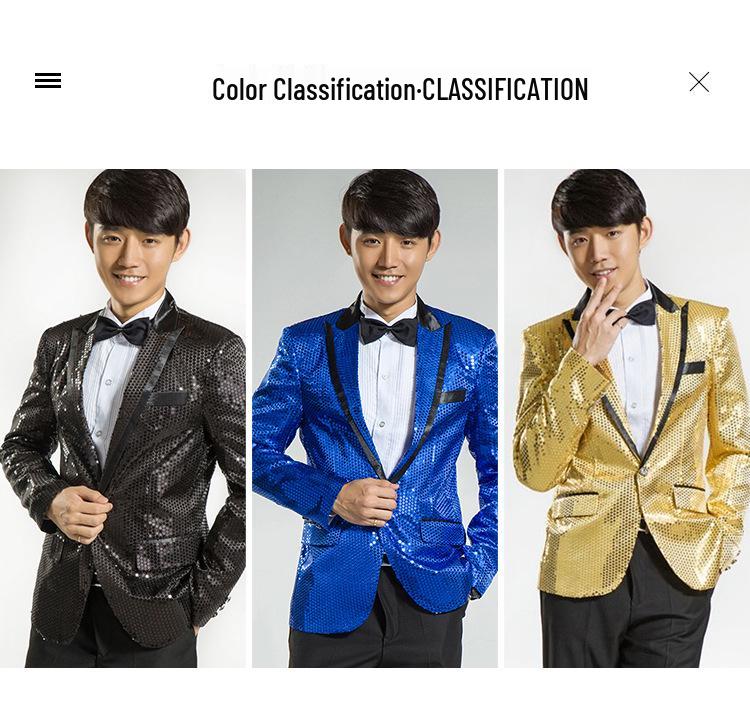 Men's Psy Style Sequin Performance Costume for Emcee, Singer, Choir, or Art Exam