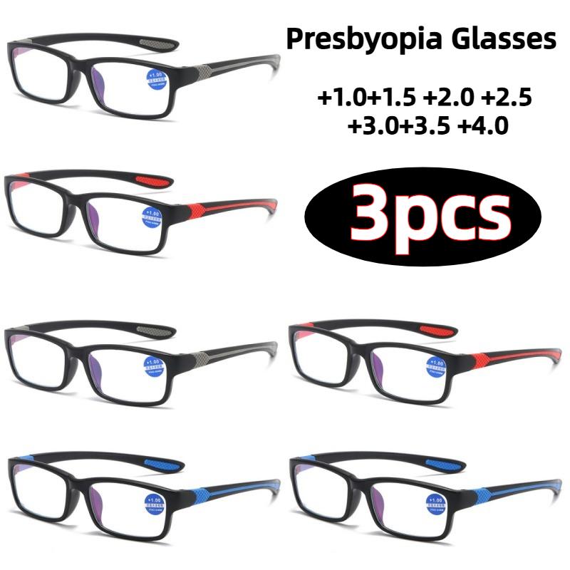 3PCS Neutral Fashion Presbyopia Glasses Classic Full Frame Anti Blue Light HD Reading Glasses TO +4 0