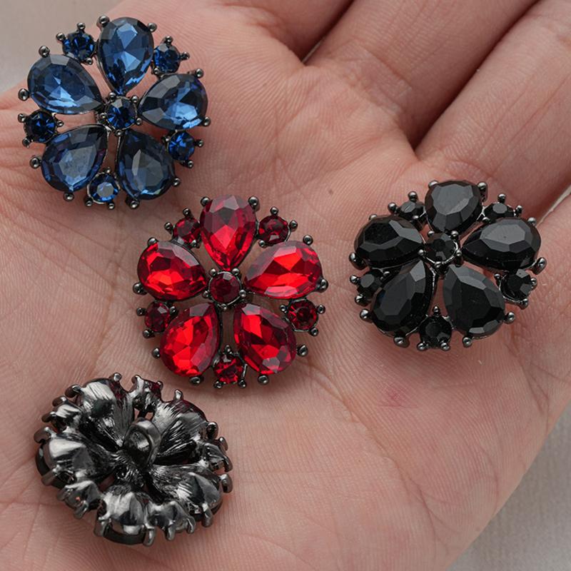 Designer Rhinestone Flower Buttons Hollow 3Pcs 15mm 21mm 25mm DIY Craft Accessories For Home Sewing Projects