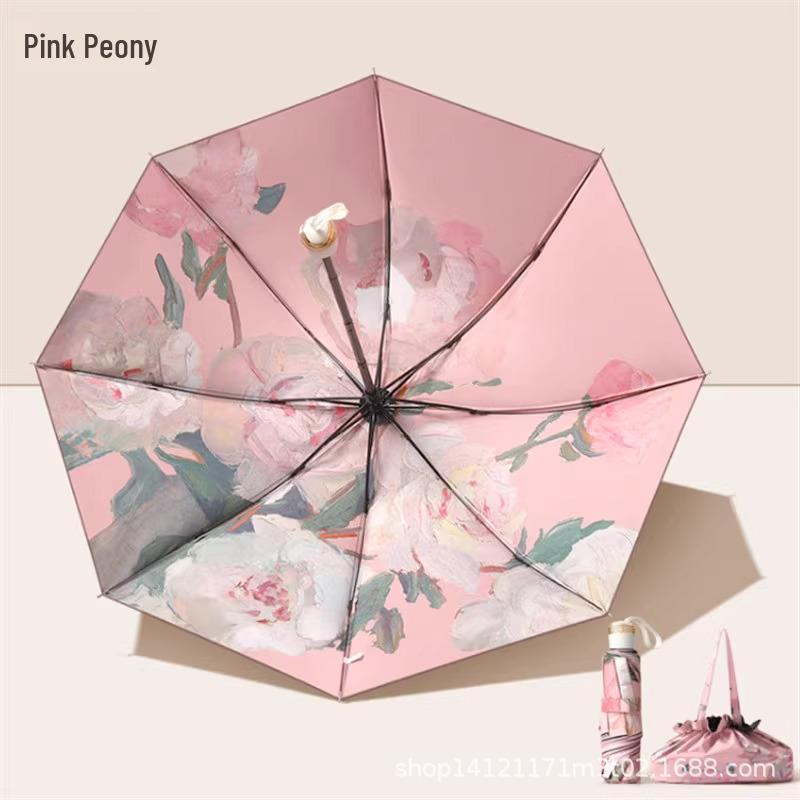 

Двухслойный трехсекционный зонт с цветочным узором и защитой от УФ-лучей для женщин - Дизайн масляной живописи, для дождя или солнца. Reverse Three-fold, Diameter 100cm