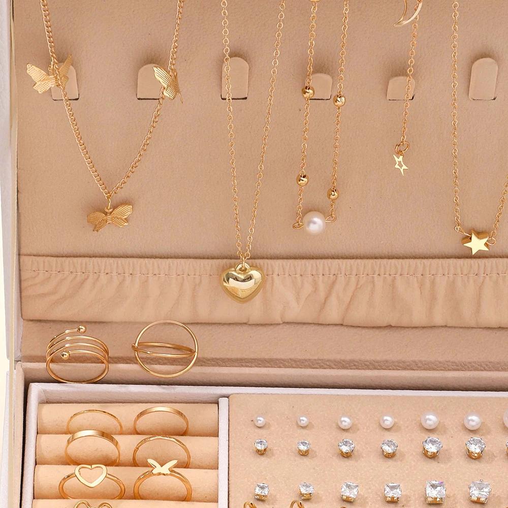 84 Pcs/Pcs Vintage Elegance Imitation Pearl Zircon Butterfly Pendant Earrings Ring Necklace For Women Daily Wear Jewelry 2024