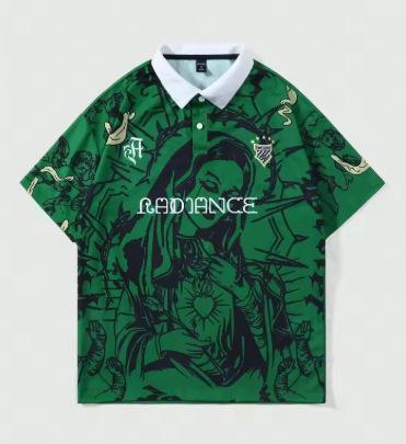2026 summer new men's short-sleeved polo shirt with 3D angel print suitable for street casual fashion polo shirt