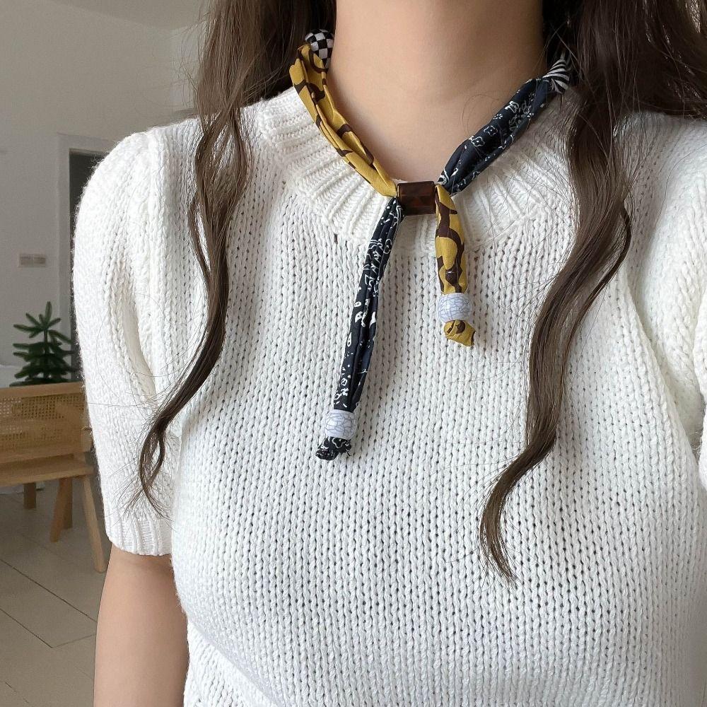 Love Pendant Wood Bead Necklace Multicolor Bohemian Choker Patchwork Cloth Chain Necklace  Gift