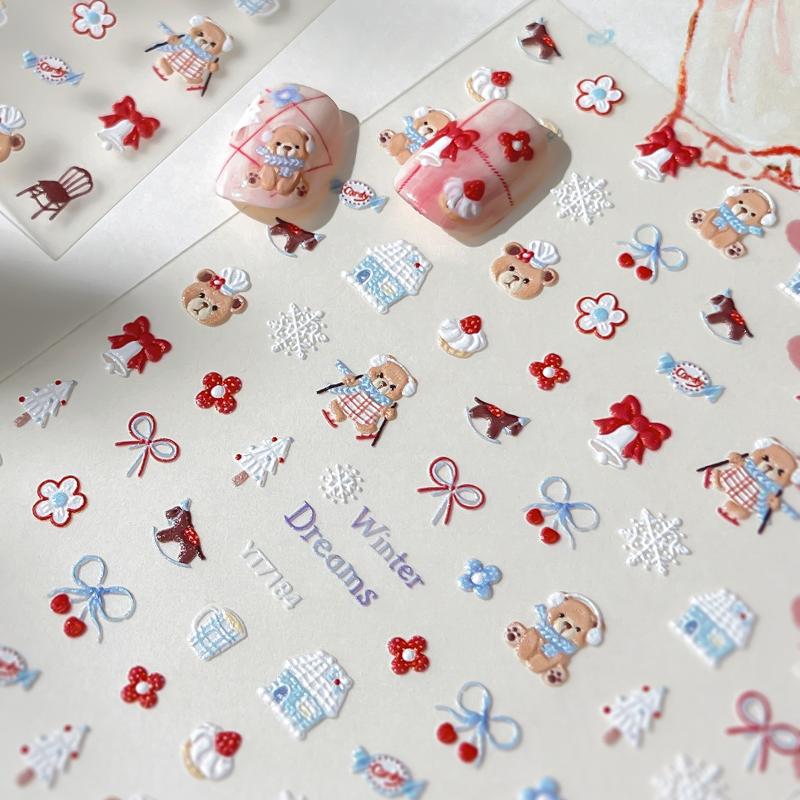 Christmas Snowflake Nail Art Stickers Cartoon Winter Bear Decals Diy New Year Accessories Nail Art Decoration Manicure Supplies