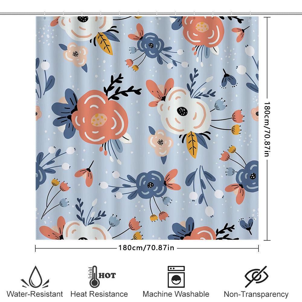 Charming Floral Shower Curtain Soft Blue Pink Design For Bathroom Decor Waterproof Fabric With Rings Included