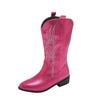 Winter Shoes Female Slip-on Women's Mid-Calf Boots Square Low Heel Casual Embroider Ladies Pink Satin Embroidery Carve Designs