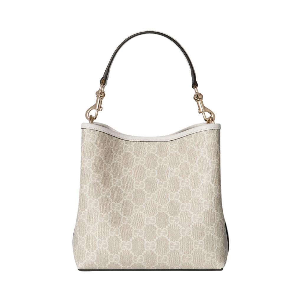 Gucci GG Emblem Classic Logo Magnetic Closure Coated Canvas Bucket Bag Mini Women bags Beige White 815118-FAD6L-9641