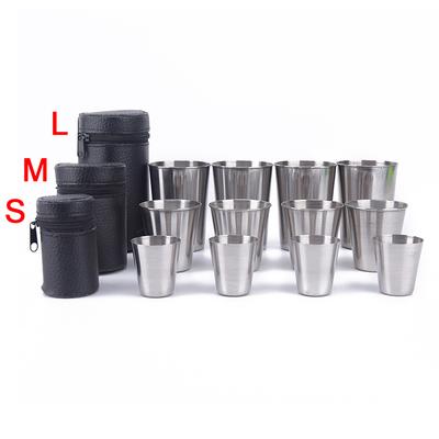 4Pcs Caneca de Aço Inoxidável Tampa de Acampamento Copo Beber Café Chá Cerveja Com Estojo